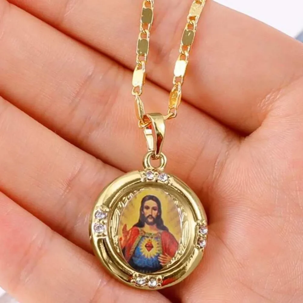 3for$20 1pc Men's Jesus Round Pendant Necklace unisex